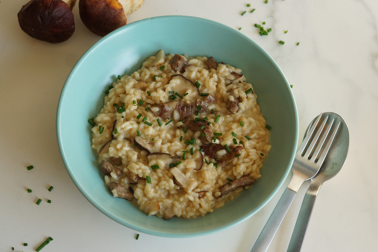 Risotto de boletus con presa ibérica